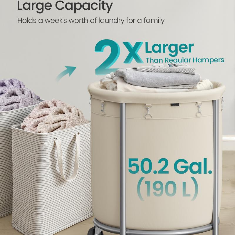 Rolling Laundry Hamper with Steel Frame & Removable Bag
