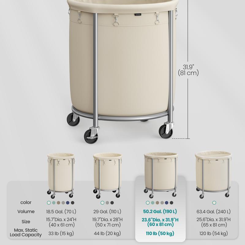Rolling Laundry Hamper with Steel Frame & Removable Bag